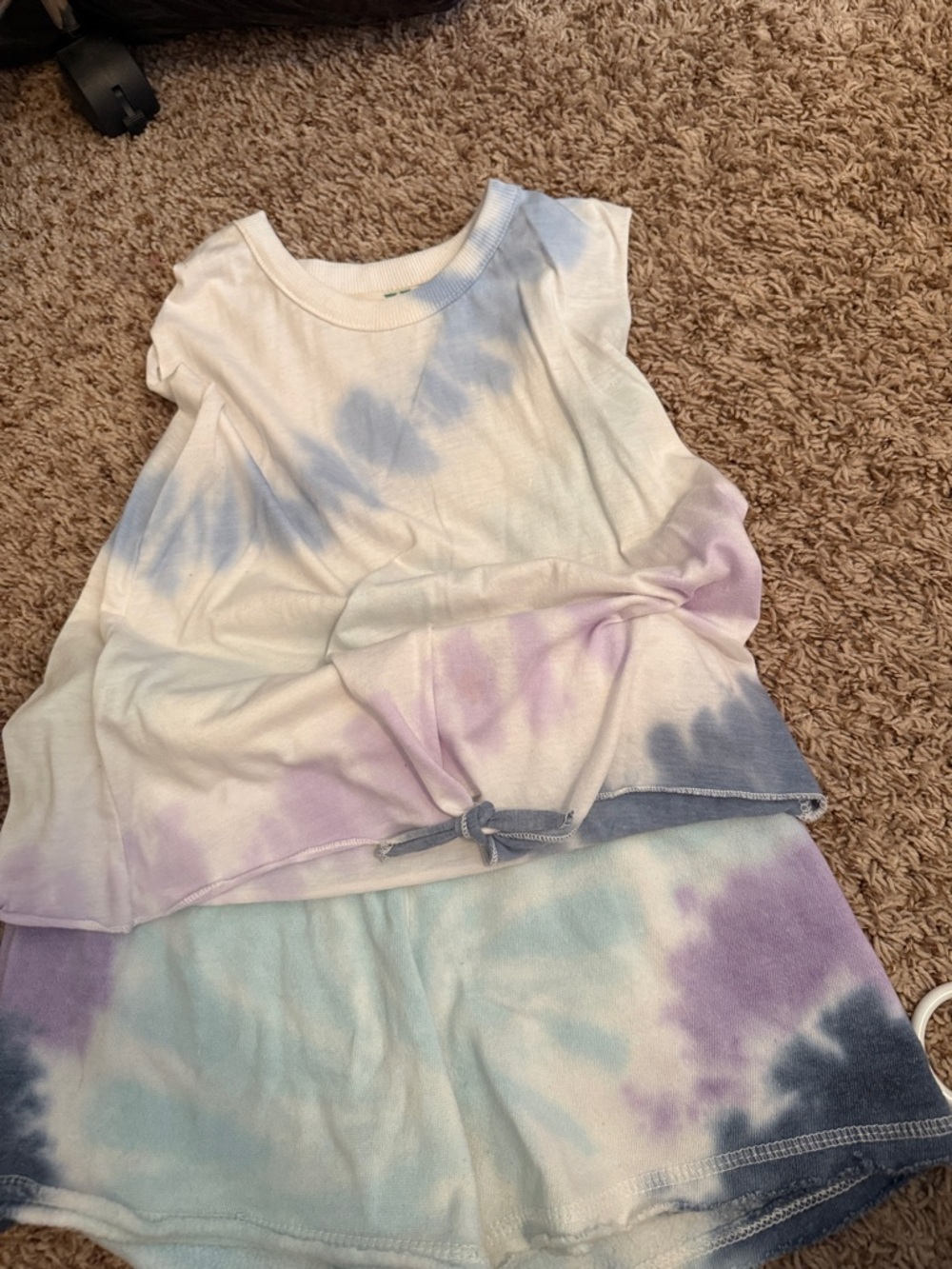 Vintage Havana Girls Tie-Dye Tank & Shorts Set in Purple, Blue, Cream